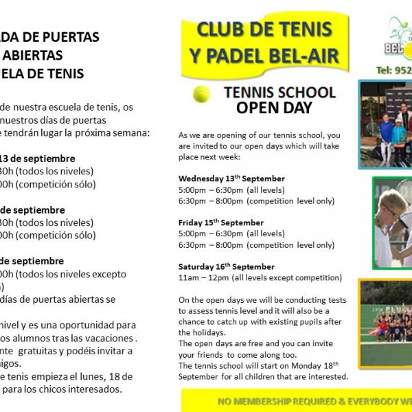 JORNADA DE PUERTAS ABIERTAS ESCUELA DE TENIS